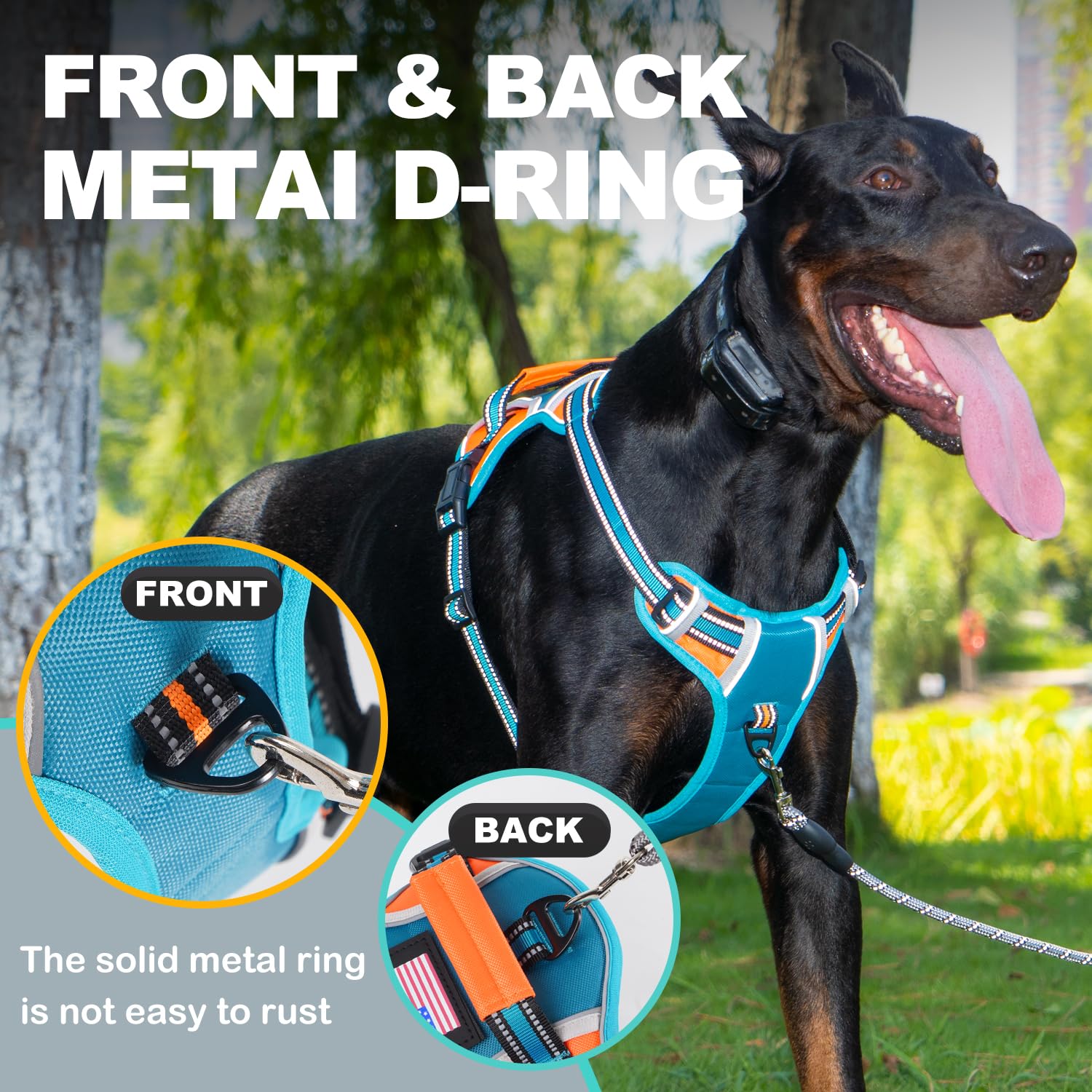 Wocume Dog Vest Harness For Large Dogs With 2 Dog Patches, No Pull Adjustable Harness With Handle For Walking Training, Reflecti